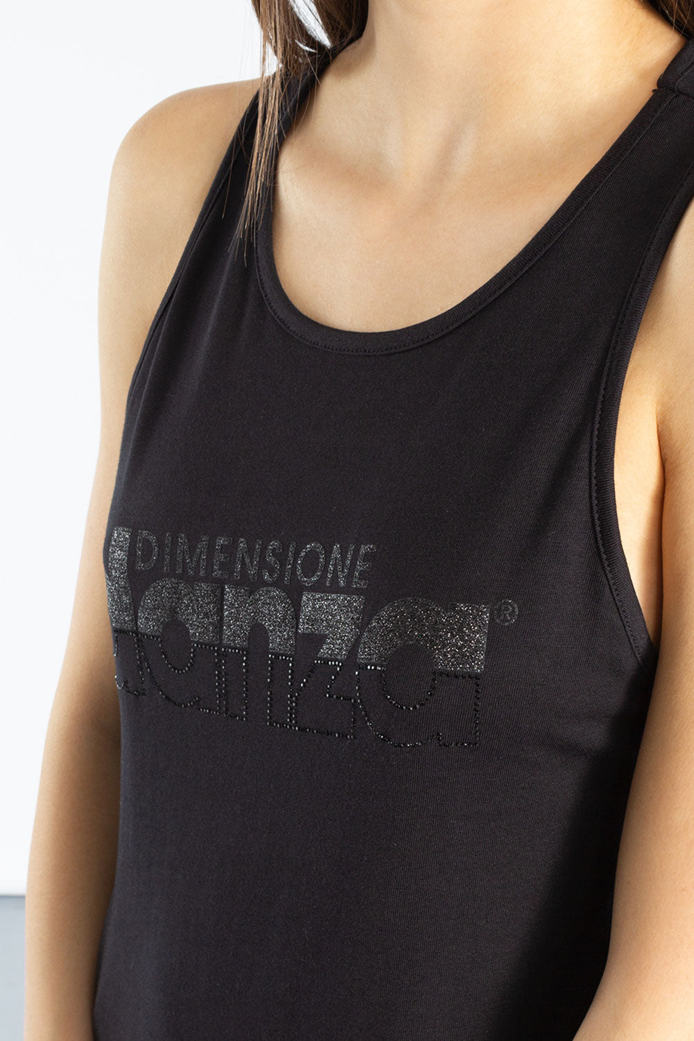 CANOTTA IN JERSEY MODAL CON LOGO IN LUREX