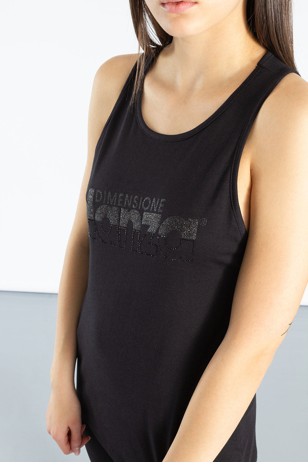 CANOTTA IN JERSEY MODAL CON LOGO IN LUREX