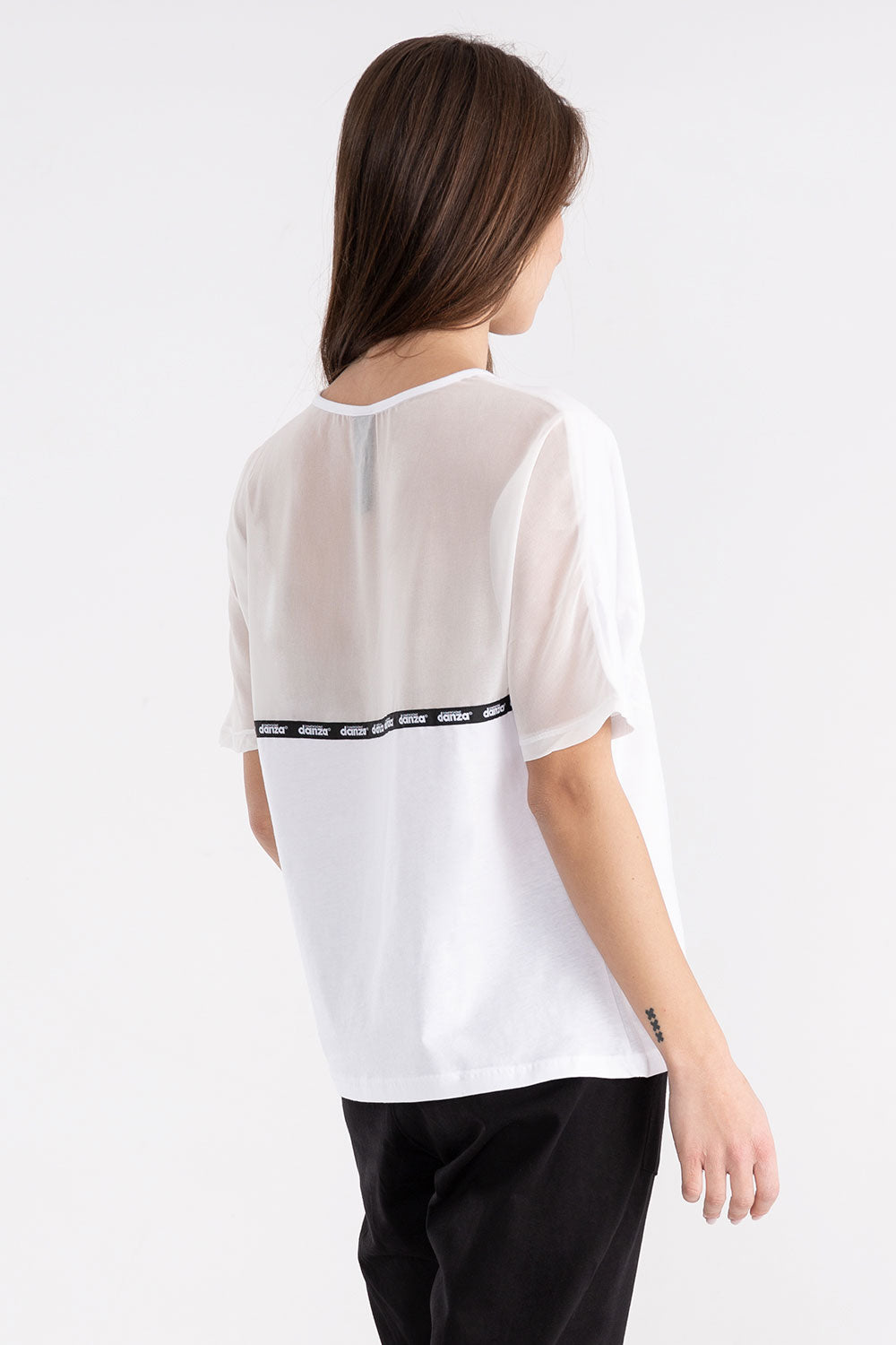 T-SHIRT DA DONNA A MANICA CORTA IN JERSEY E TULLE