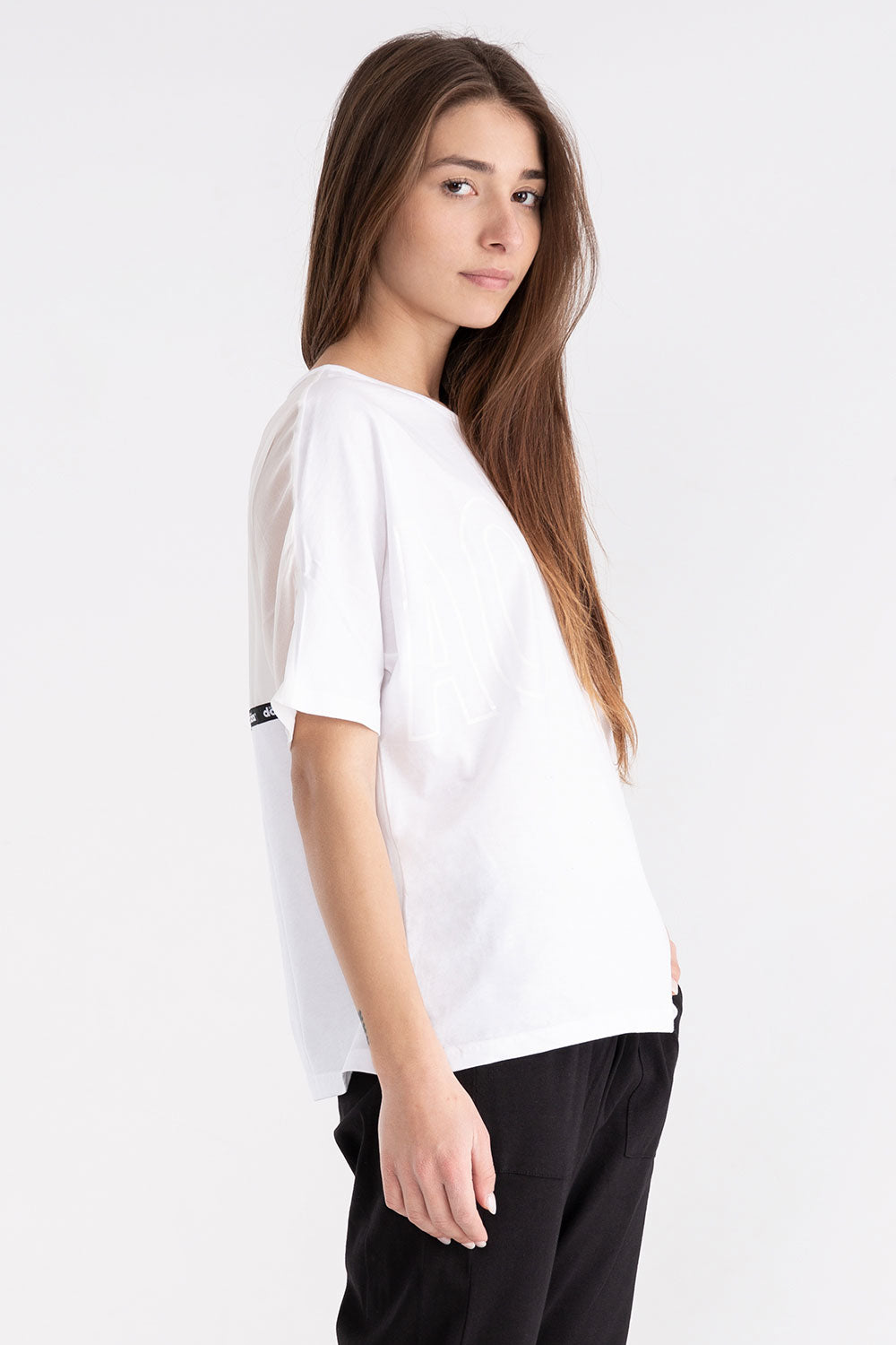 T-SHIRT DA DONNA A MANICA CORTA IN JERSEY E TULLE