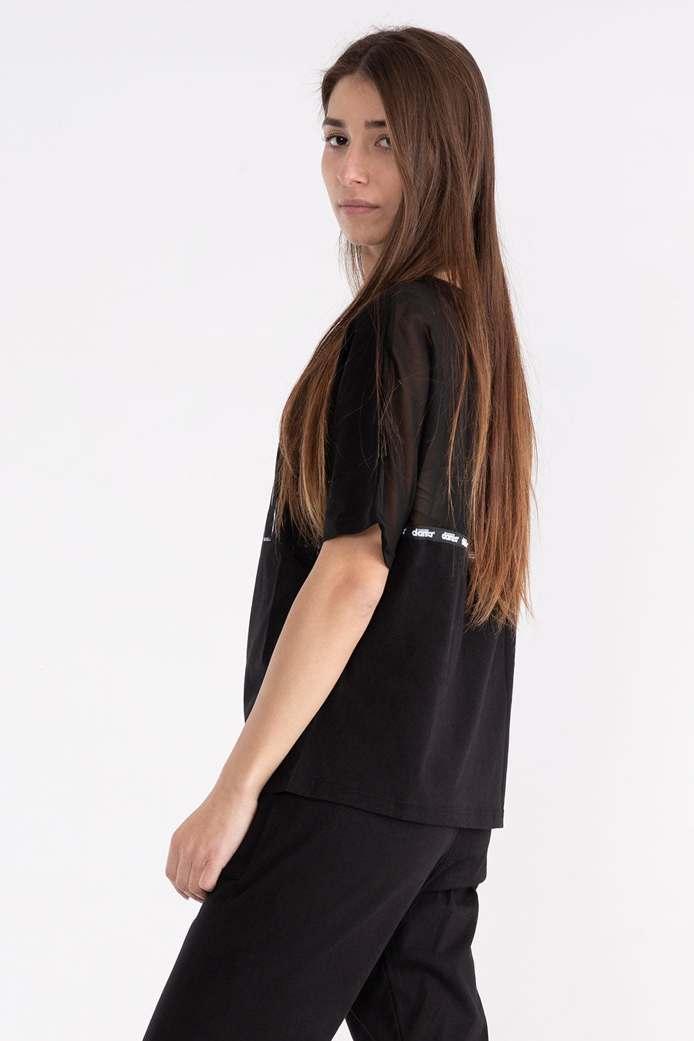 T-SHIRT DA DONNA A MANICA CORTA IN JERSEY E TULLE