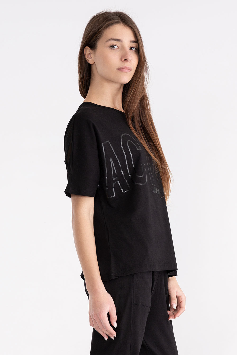 T-SHIRT DA DONNA A MANICA CORTA IN JERSEY E TULLE