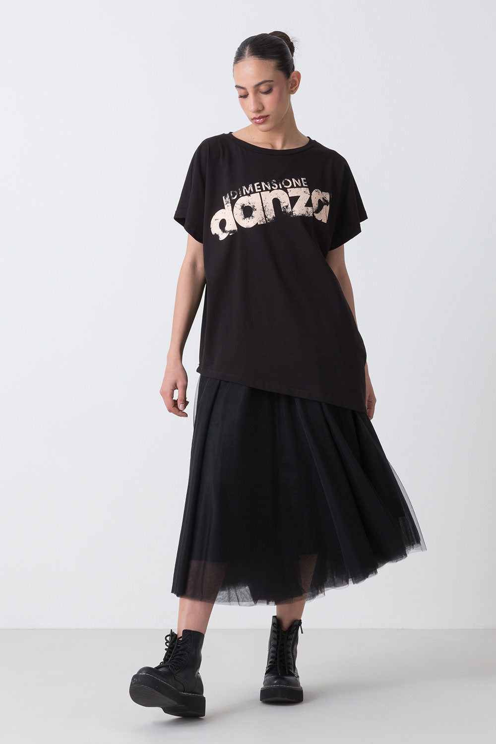 BALLET T-SHIRT ASIMMETRICA CON LOGO