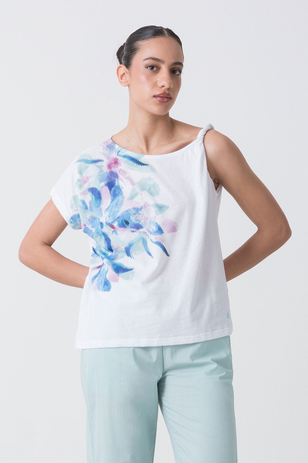 SUMMER T-SHIRT MONOSPALLA CON STAMPA FLOREALE
