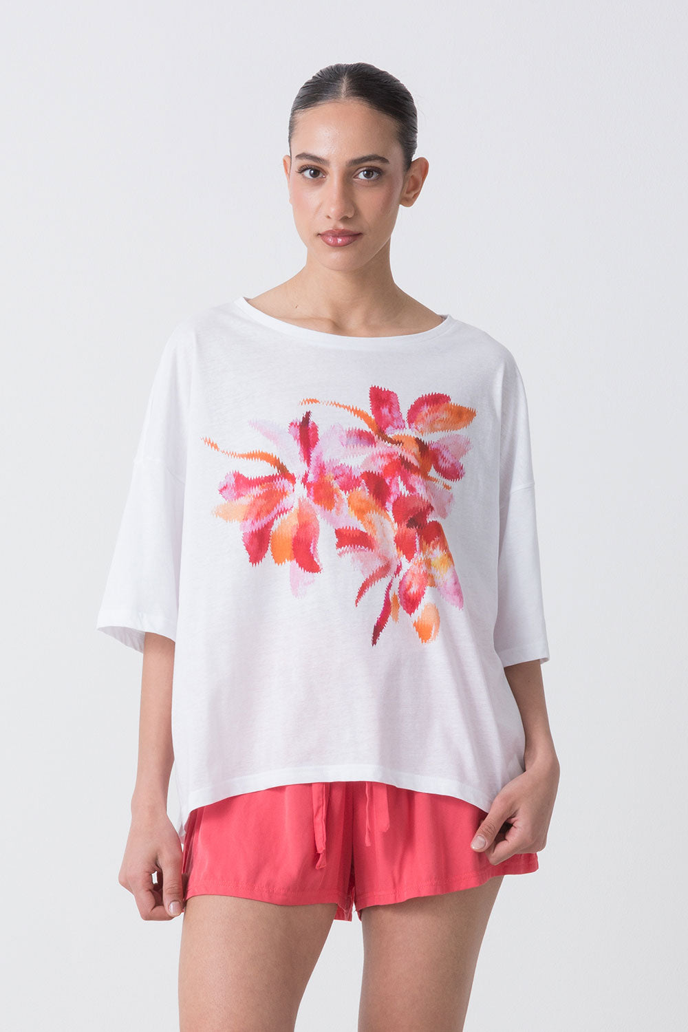 SUMMER T-SHIRT IN JERSEY LEGGERO CON GRAFICA FLOREALE