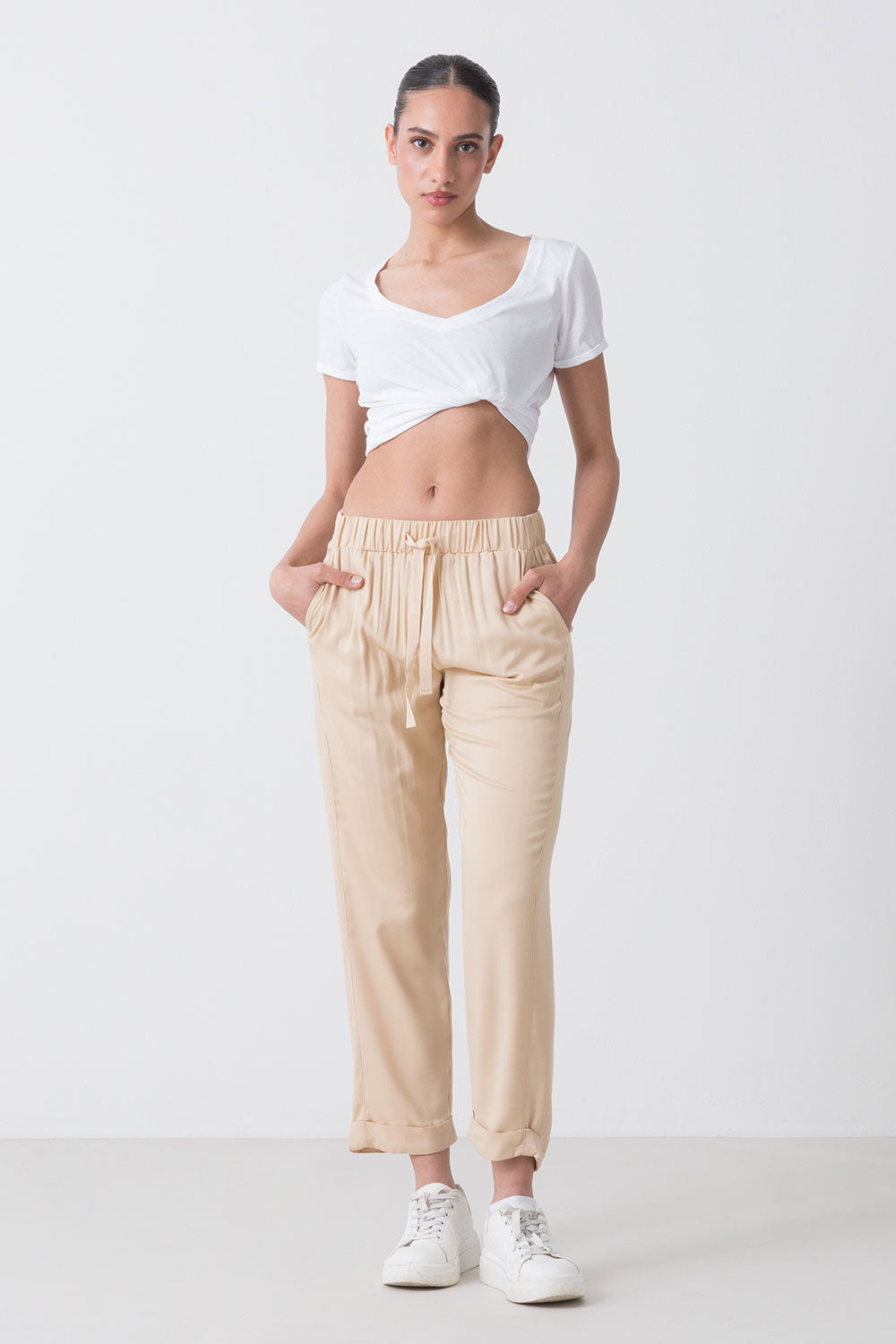 SUMMER PANTALONE IN POPELINE DI VISCOSA