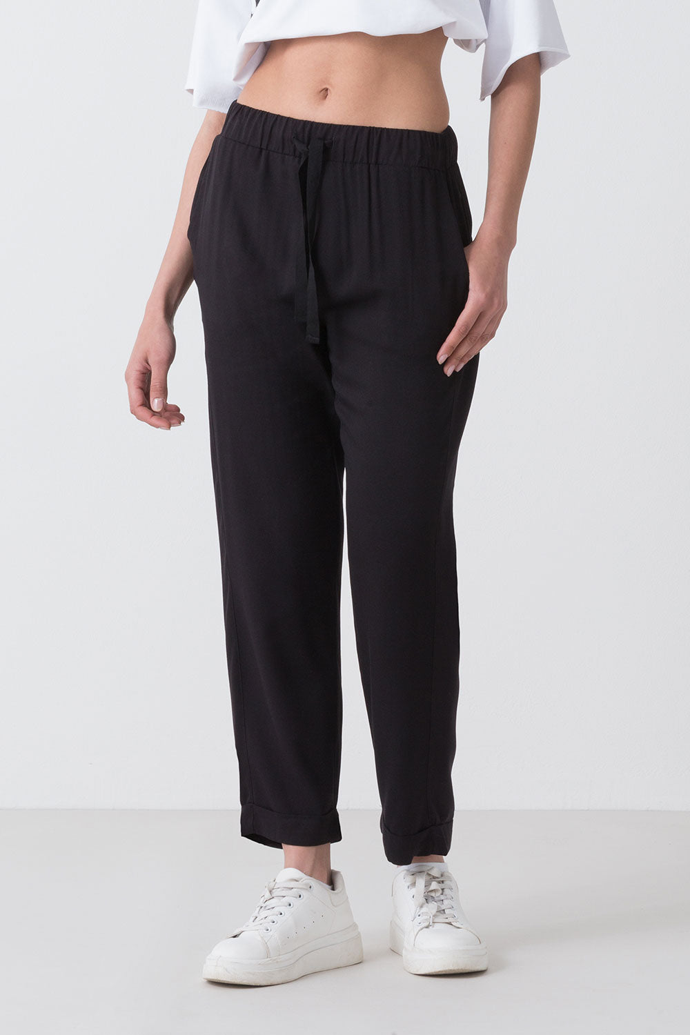 SUMMER PANTALONE IN POPELINE DI VISCOSA