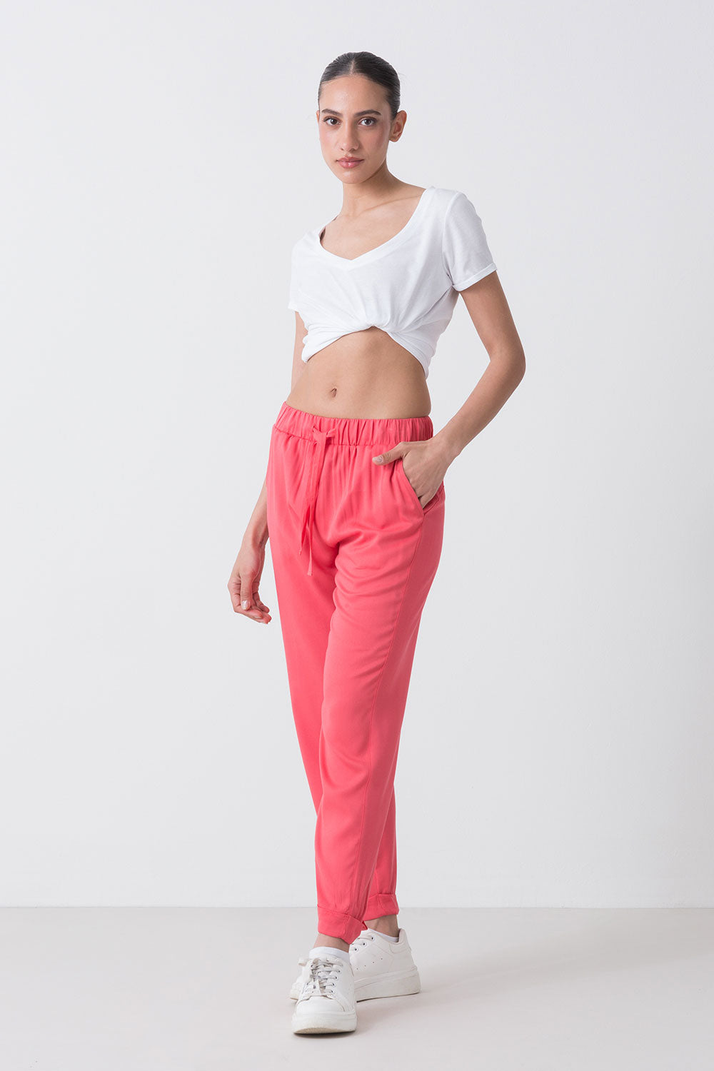 SUMMER PANTALONE IN POPELINE DI VISCOSA