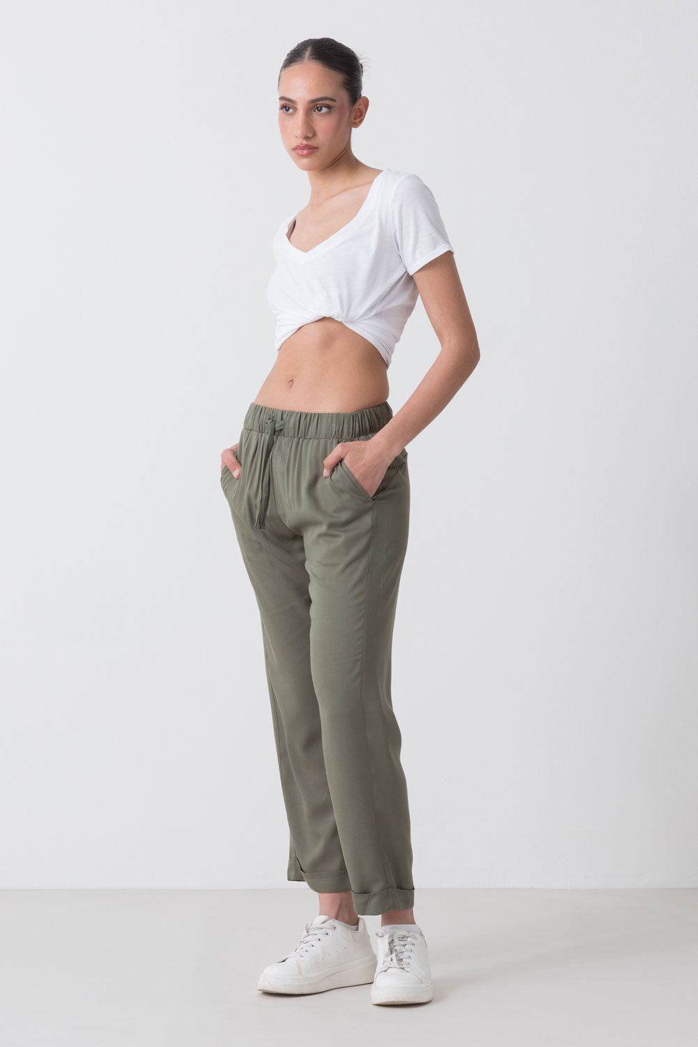 SUMMER PANTALONE IN POPELINE DI VISCOSA