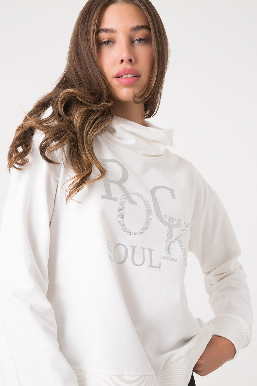 FELPA COLLO ALTO CON DETTAGLIO IN PIZZO