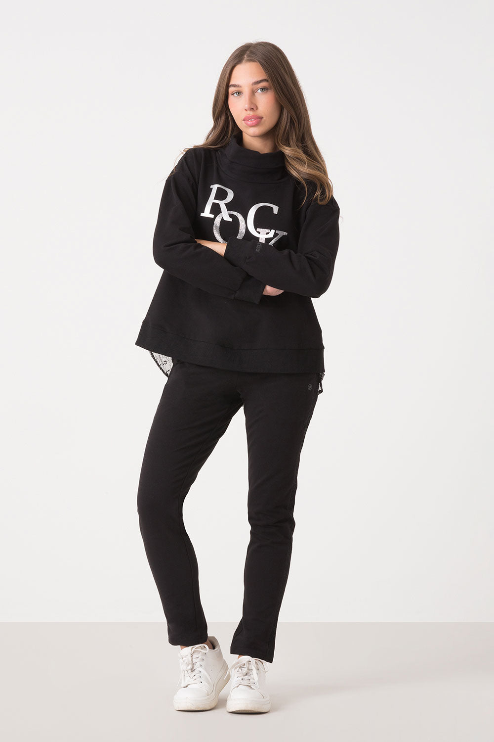 FELPA COLLO ALTO CON DETTAGLIO IN PIZZO