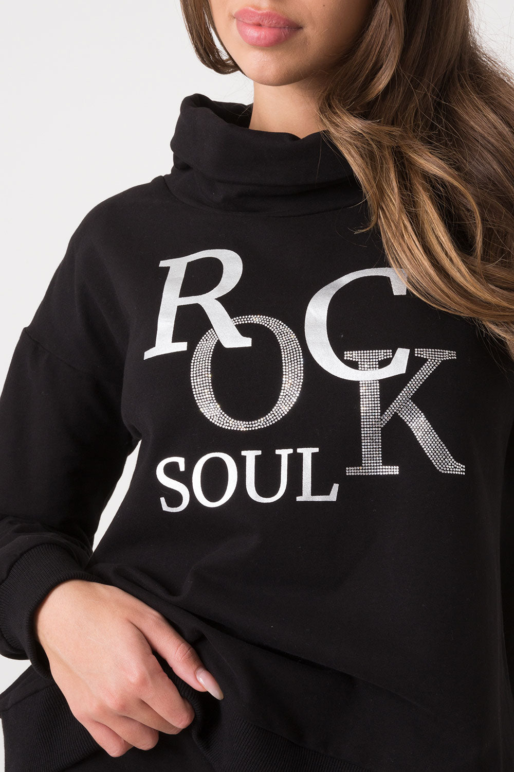 FELPA COLLO ALTO CON DETTAGLIO IN PIZZO