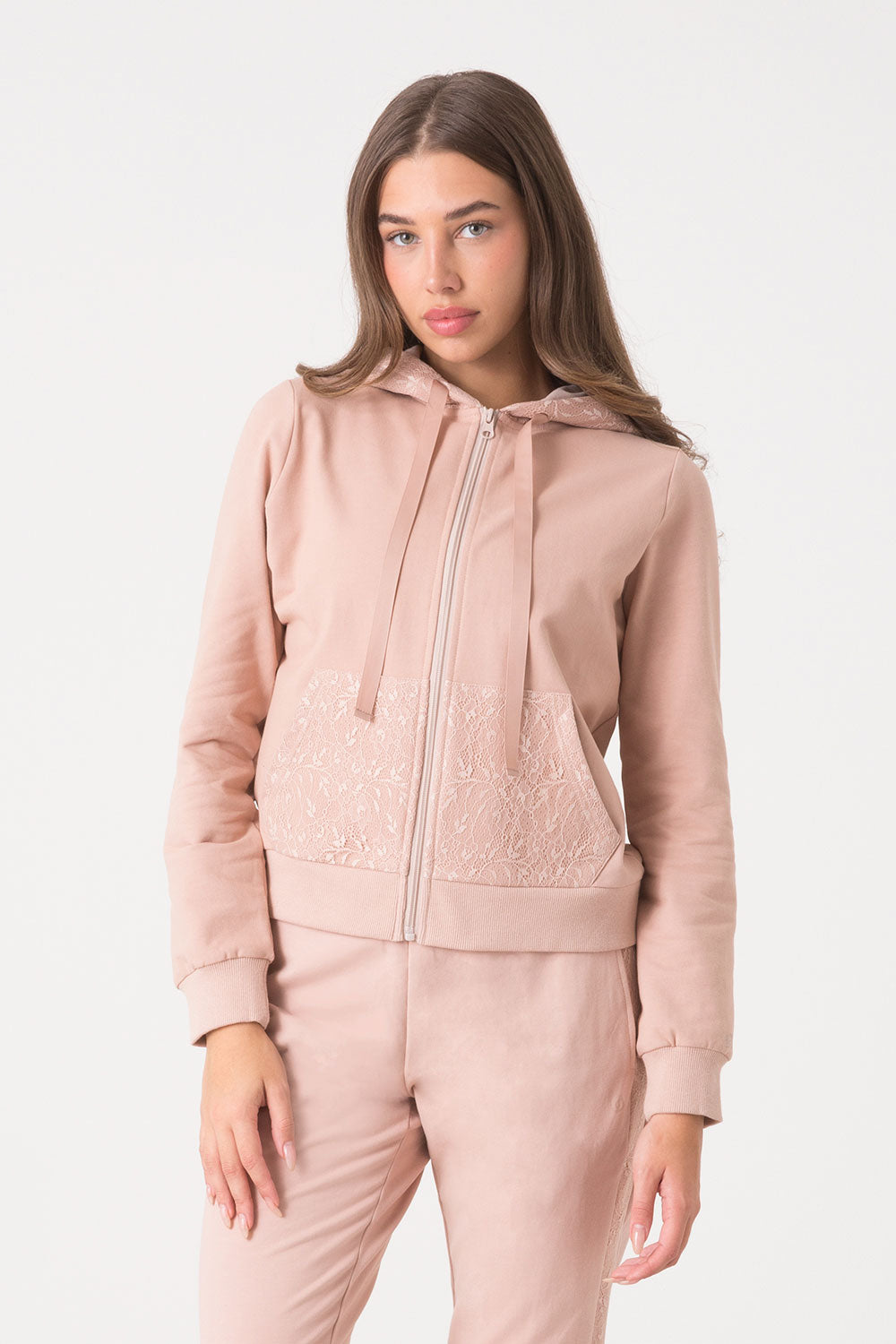 FELPA CAPPUCCIO FULL ZIP IN PIZZO