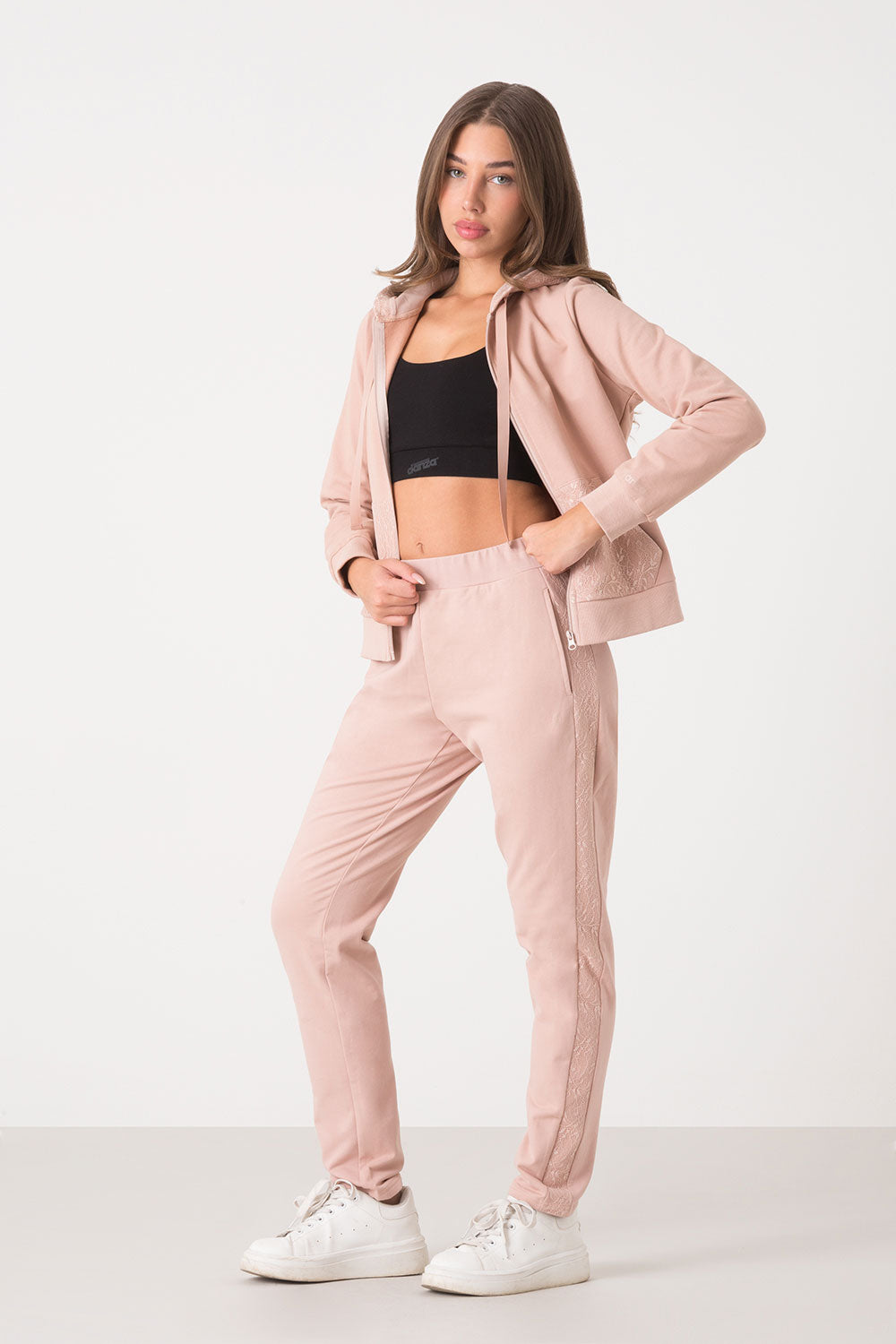 PANTALONE FELPA STRETCH CON DETTAGLI IN PIZZO