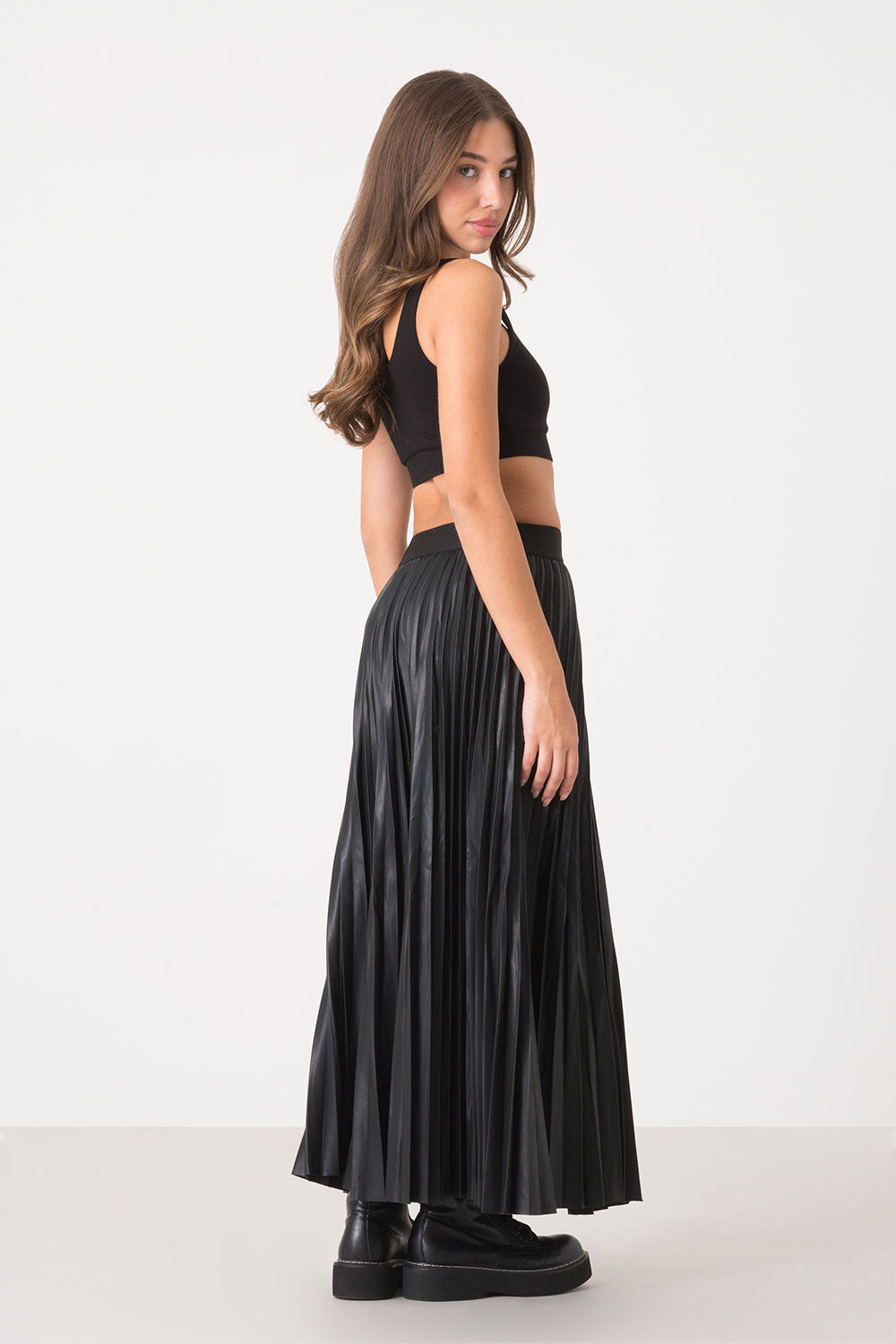 GONNA LUNGA PLISSETTATA IN ECO PELLE