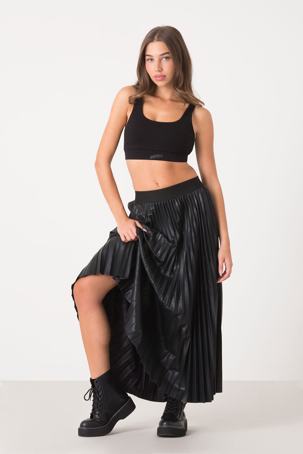 GONNA LUNGA PLISSETTATA IN ECO PELLE