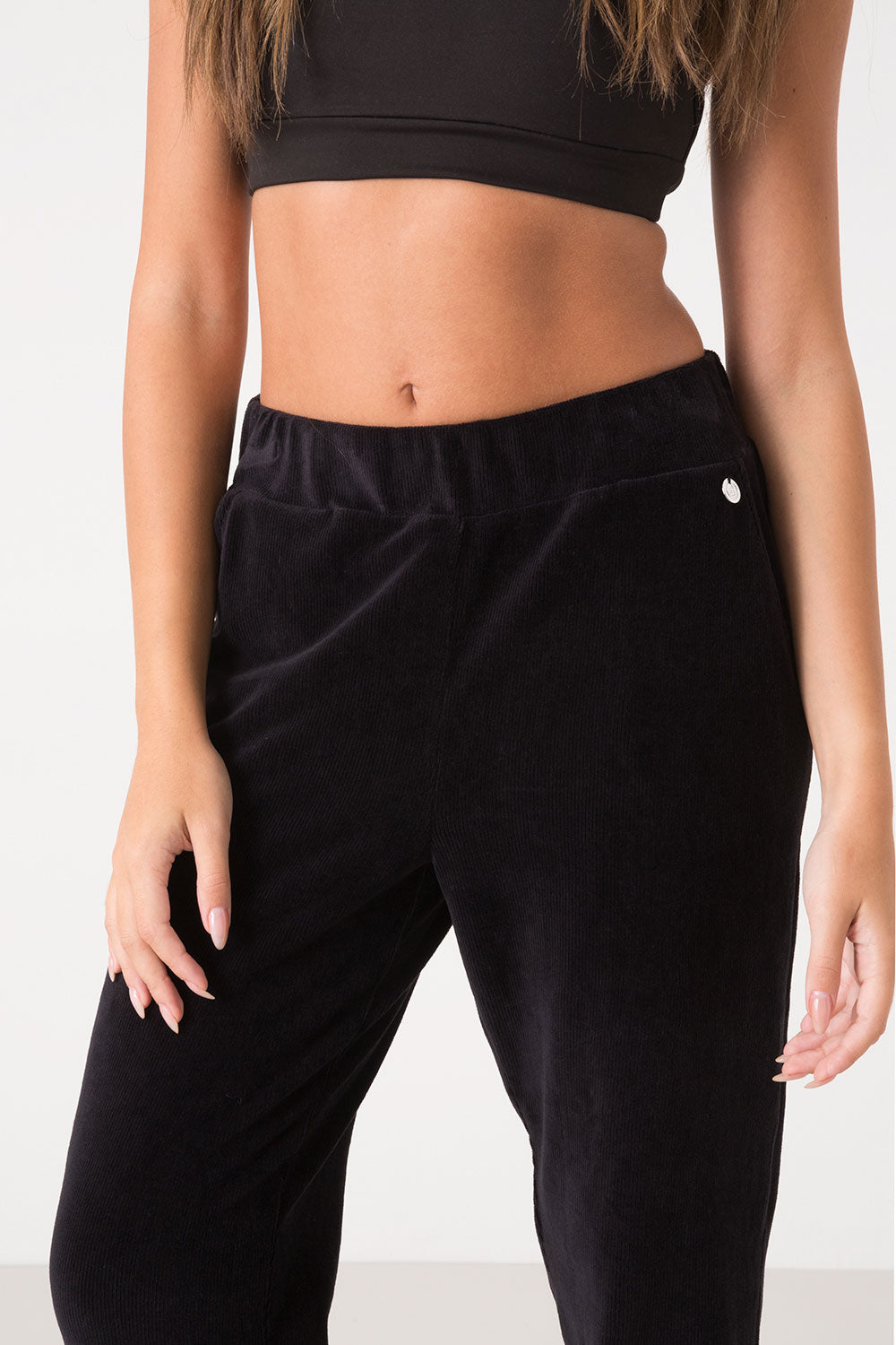 PANTALONE IN VELLUTO A COSTE CON ELASTICO AL FONDO