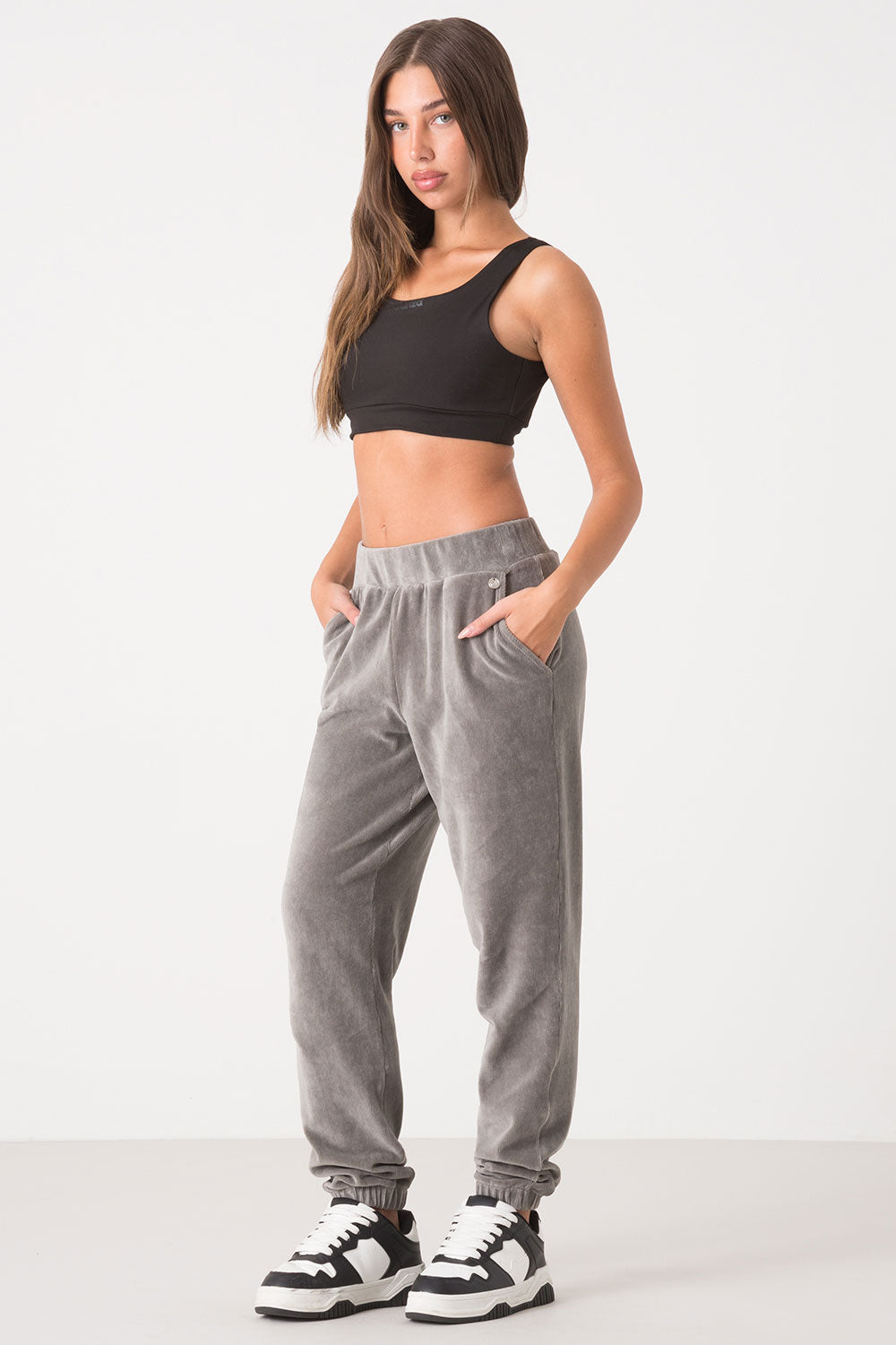 PANTALONE IN VELLUTO A COSTE CON ELASTICO AL FONDO