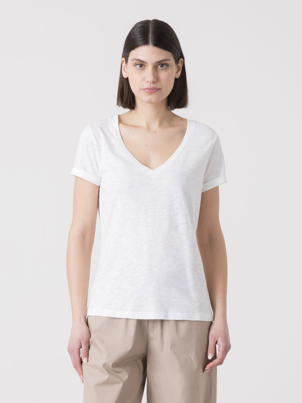 T-SHIRT DONNA DIMENSIONE DANZA IN SLUB JERSEY CON SCOLLO A V