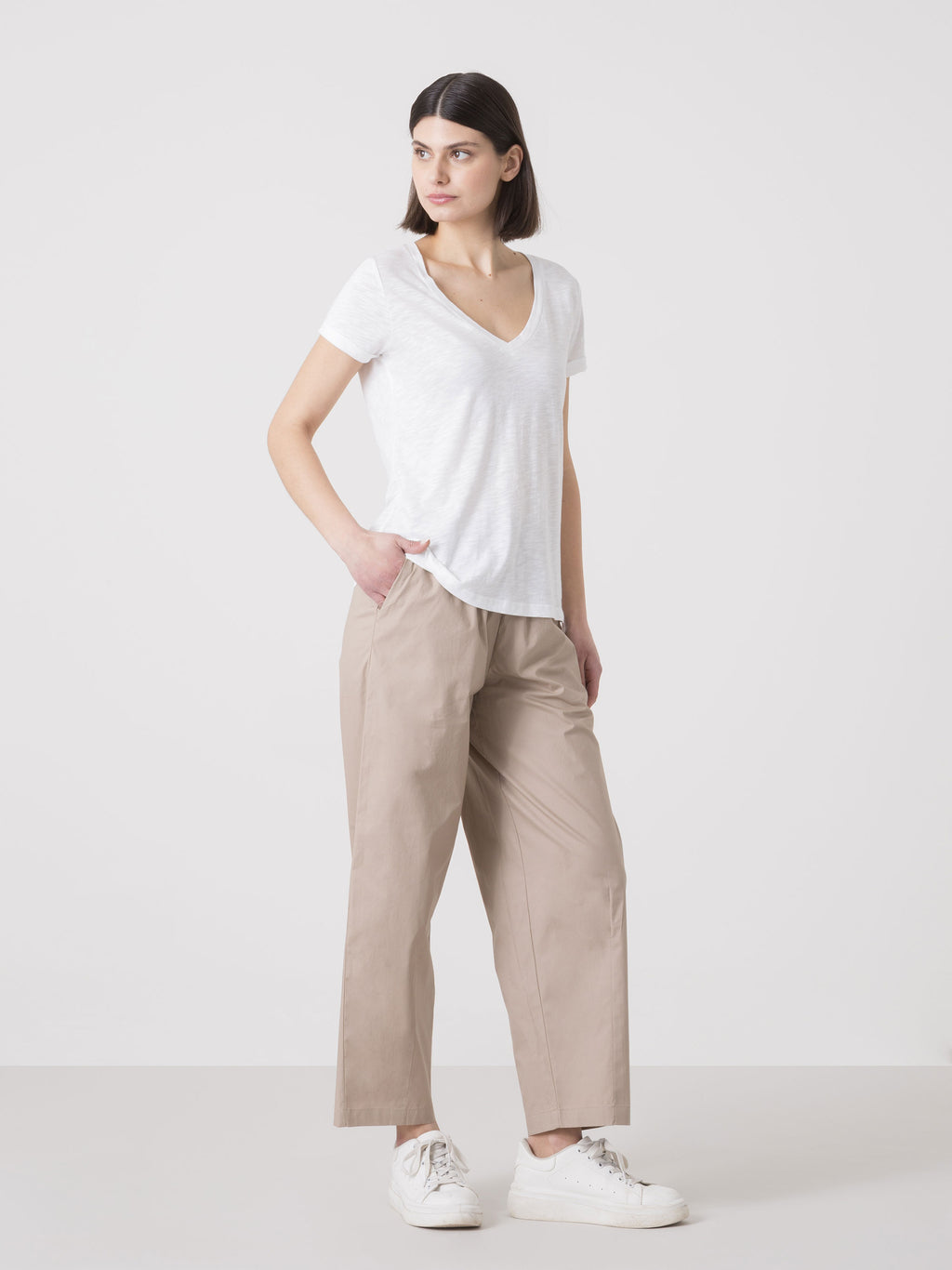T-SHIRT DONNA DIMENSIONE DANZA IN SLUB JERSEY CON SCOLLO A V