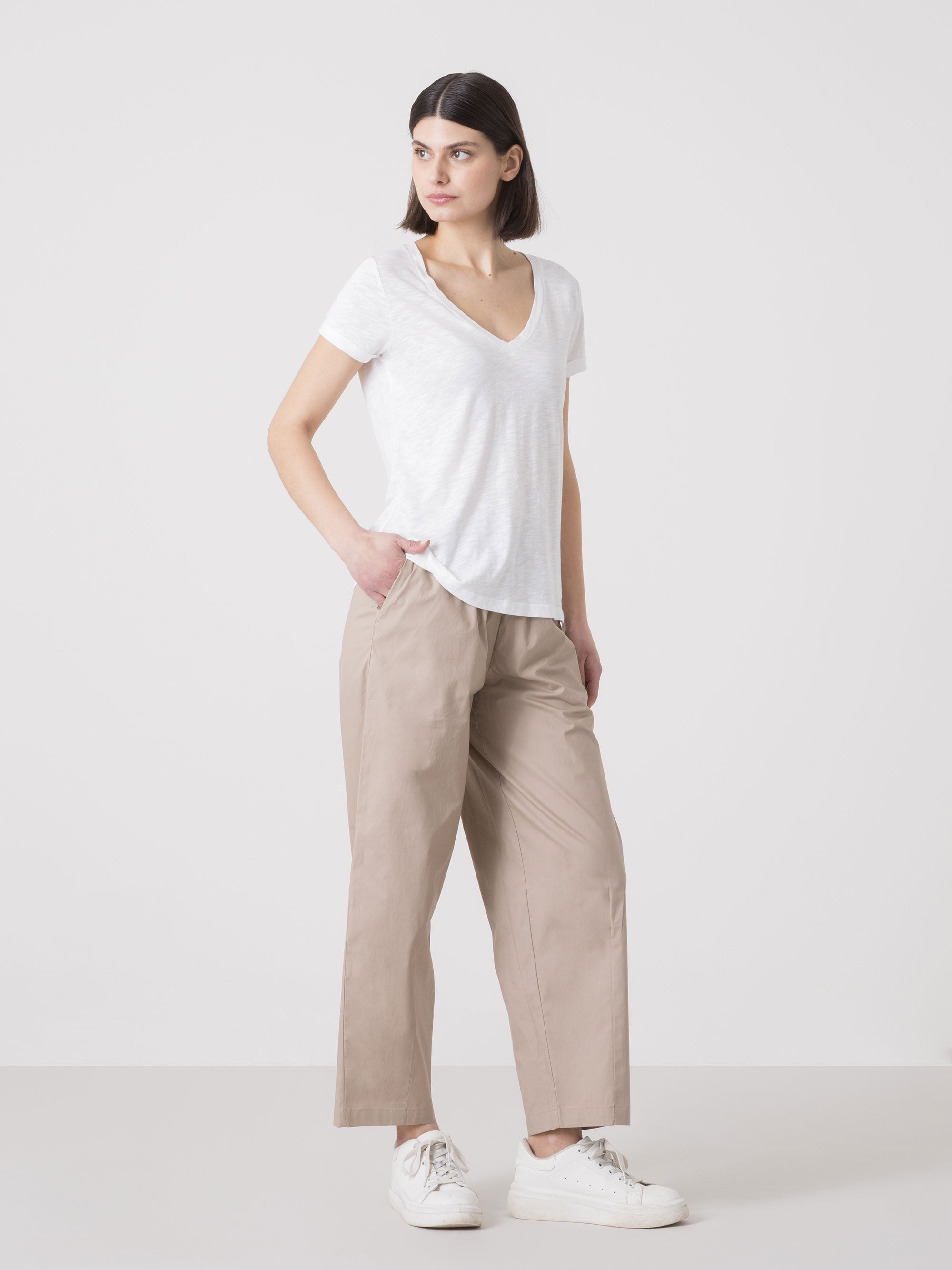 T-SHIRT DONNA DIMENSIONE DANZA IN SLUB JERSEY CON SCOLLO A V