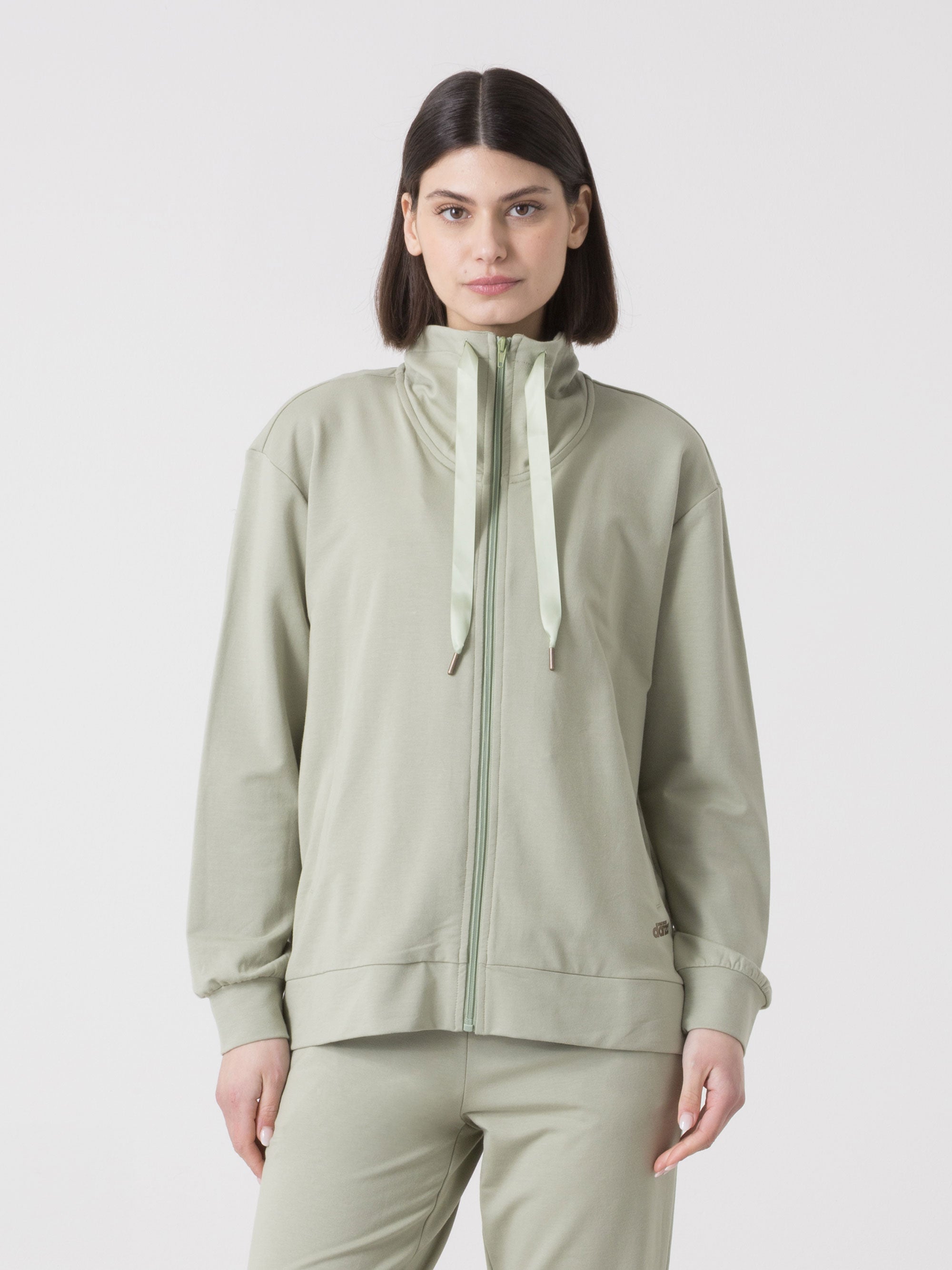 DÁMSKÁ MIKINA FULL ZIP Z MODALU DIMENSIONE DANZA OVERSIZE S VYSOKÝM LÍMCEM A SATÉNOVÝM DETAIL