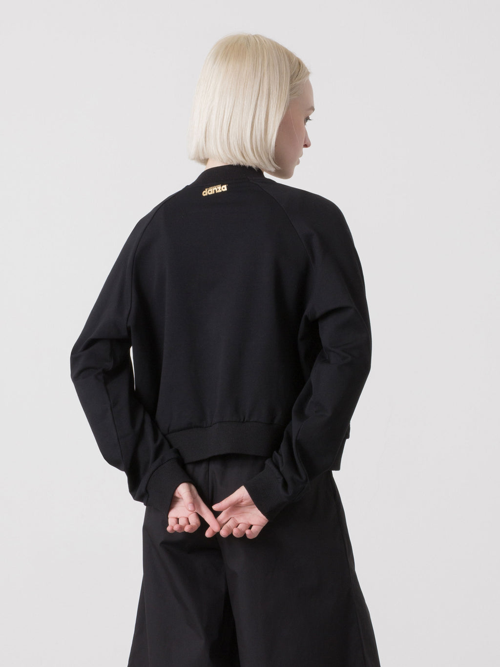 DAMEN-BOMBERJACKET DIMENSIONE DANZA FULL ZIP AUS STRETCH-SWEATSHIRT MAT MAKRAMEE-INSERT