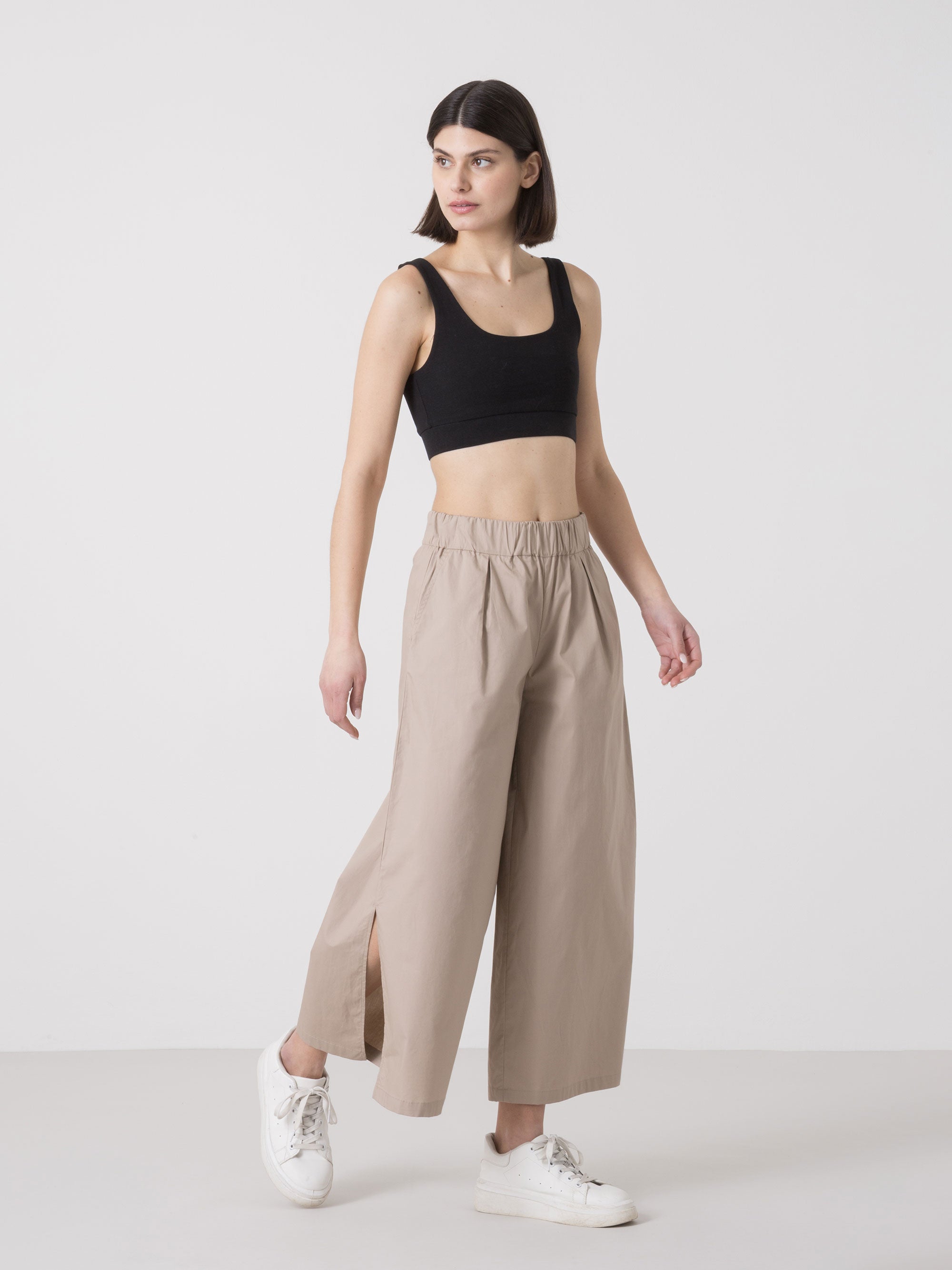 DÁMSKÉ ŠIROKÉ KALHOTY DIMENSIONE DANZA Z POPELÍNU S BOČNÍMI ROZPARKY