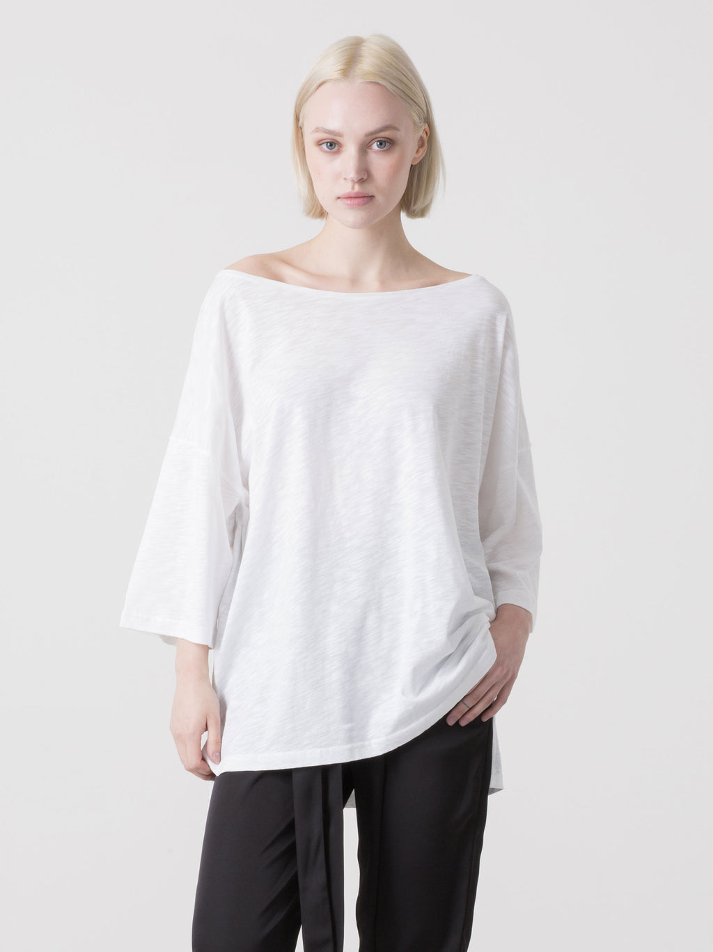 DIMENSIONE DANZA NAISTEN SLUB JERSEY -T-PAITA ASYMMETRISELLÄ LINJALLA