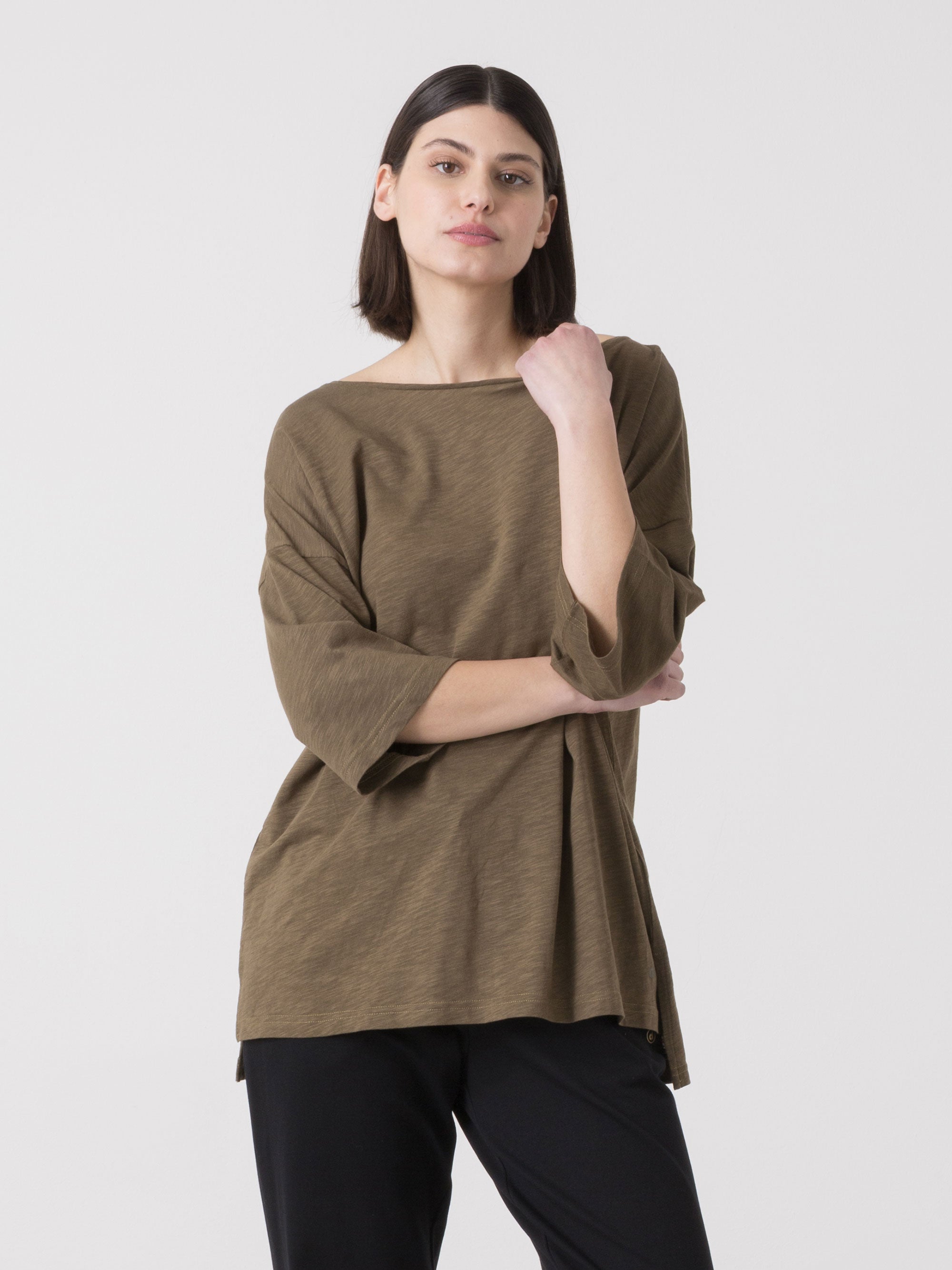 DÁMSKÉ TRIČKO DIMENSIONE DANZA ZE SLUB JERSEY S ASYMETRICKOU LINIÍ